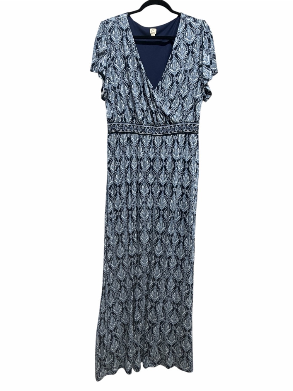 LOFT Beach Blue Paisley Maxi Dress Wrap Empire‎ Waist Boho Short Sleeve Large